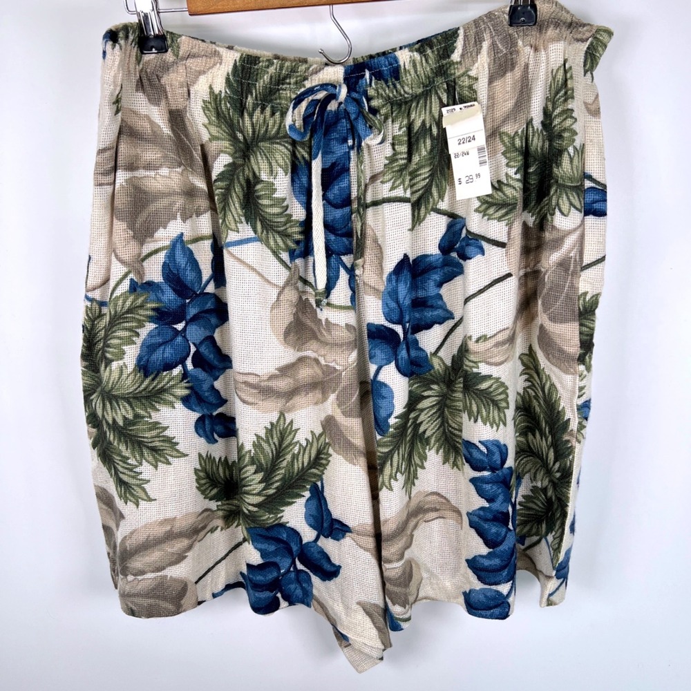Fiting Image Vintage Tropical Leaf Print‎ Shorts Blue Green Plus Size 22/24 NEW